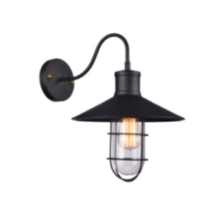 Black Vintage Wall Light with Black Wire Cage