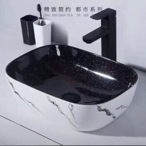 Black and white marble top basin with grey stripes