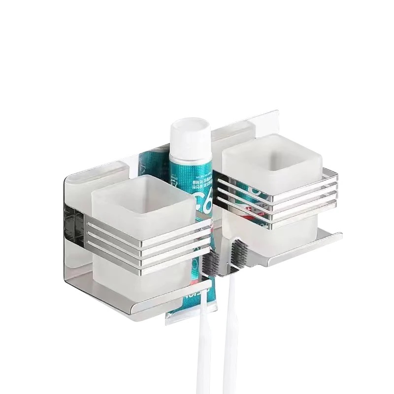 Black or white Double fence stainless steel metalic toothbrush holder