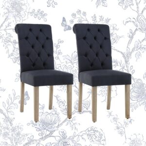 Roll Top Tufted Upholstered Dining Chairs Blue