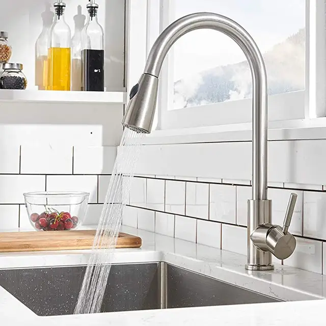Stainless steel single handle pull out faucet