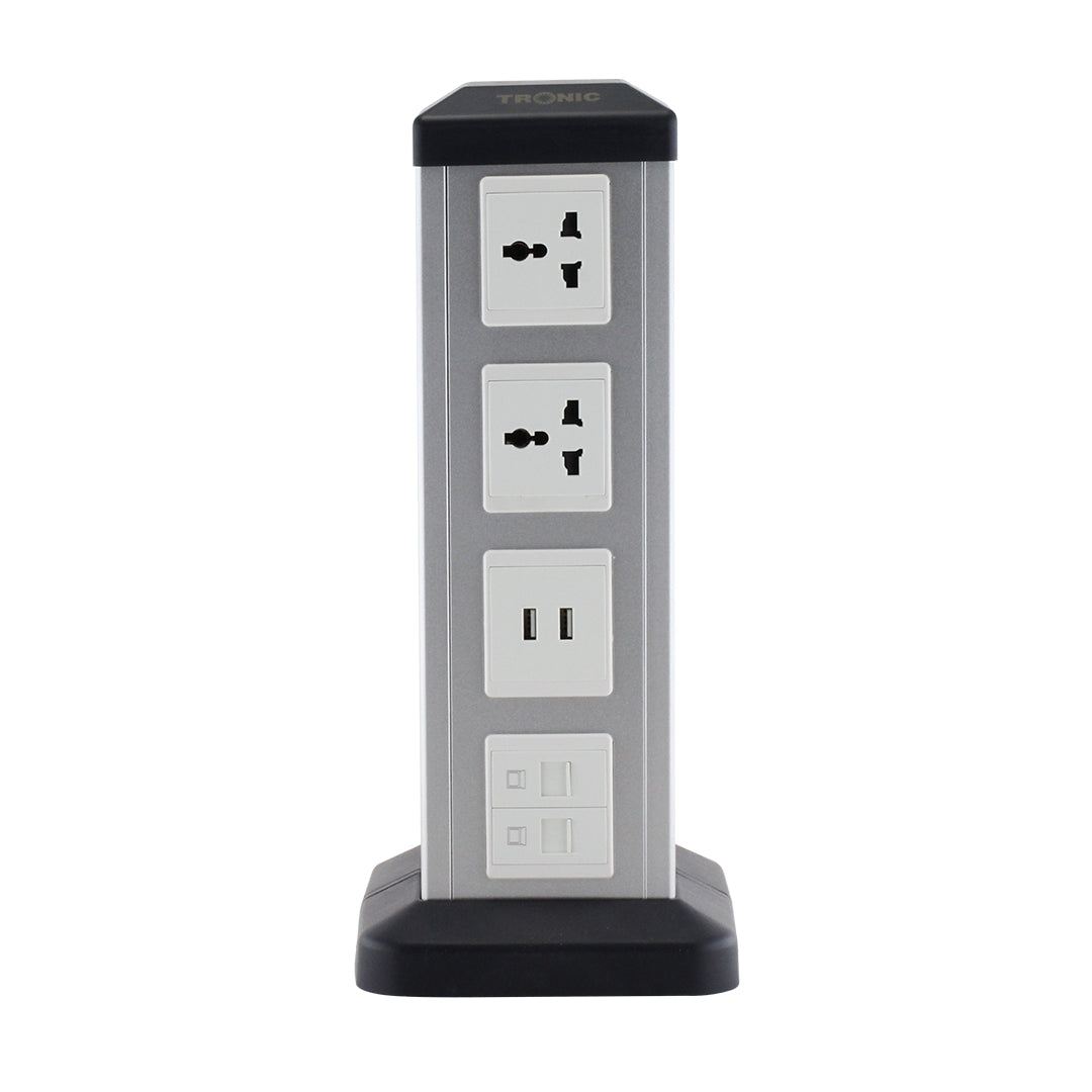 Tronic Pole Twin Socket With 2 USBs And 2 RJ45 Data Ports