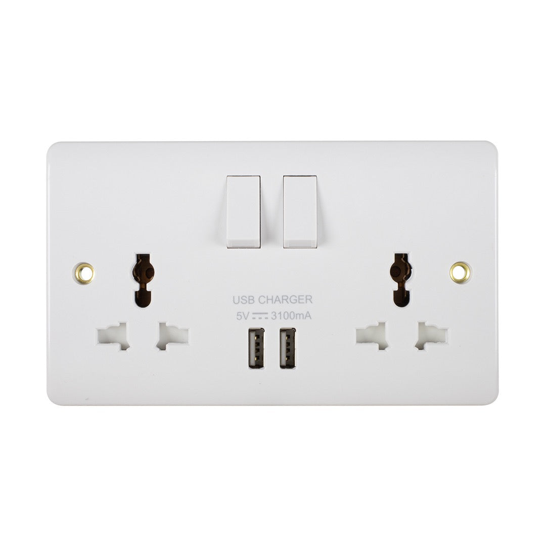 Universal Switch Socket Twin With 2 USB