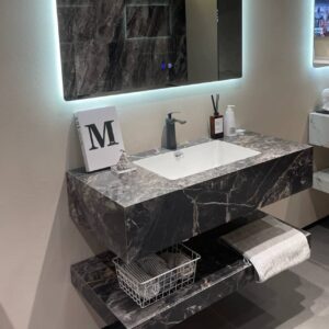 Wall hung handwash basin with LED lighting mirror