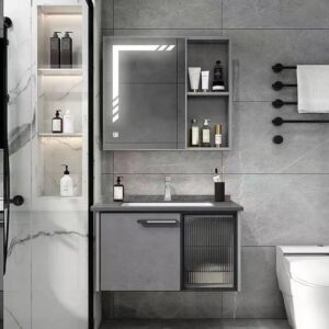 water proof wall hung handwash basin with mirror and storage