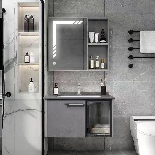 water proof wall hung handwash basin with mirror and storage